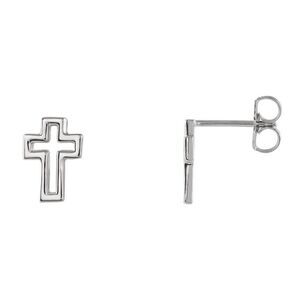 7 x 10mm (1/4 x 3/8 Inch) 14k White Gold Voided Cross Post Earrings